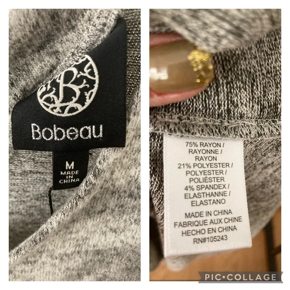 Bobeau Lightweight Gray 3/4 Sleeves Medium Casual Top
